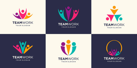 Three People Collaboration. Concept of Teamwork and Great work logo design