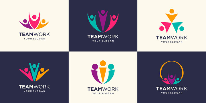 Three People Collaboration. Concept of Teamwork and Great work logo design