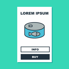 Filled outline Canned fish icon isolated on turquoise background. Vector