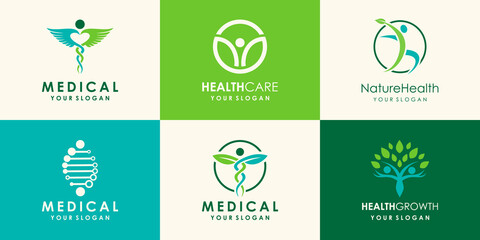 Healthy People and Cannabis Leaf logo design template