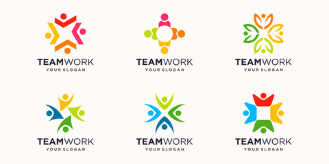 Fototapeta na wymiar Community logo icon design with colorful people in a circular shape. Symbol of teamwork, solidarity human concept vector illustration