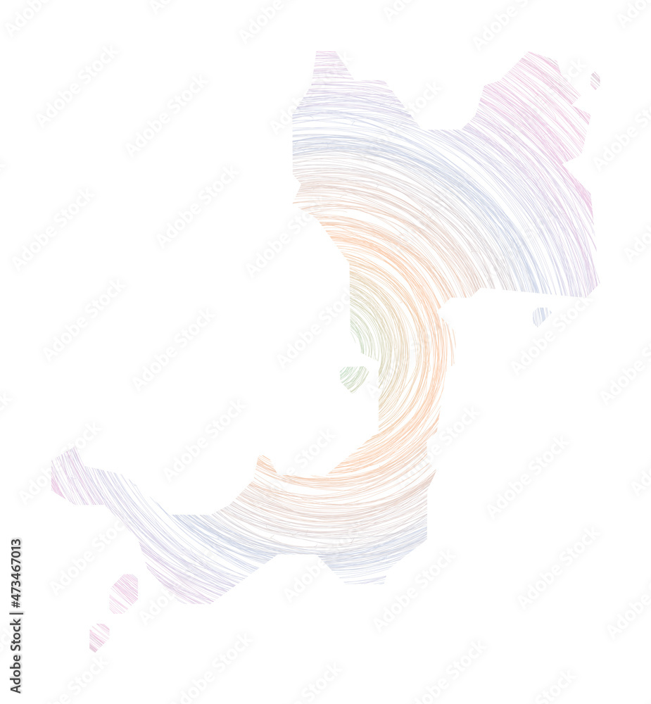 Poster canouan map filled with concentric circles. sketch style circles in shape of the island. vector illu
