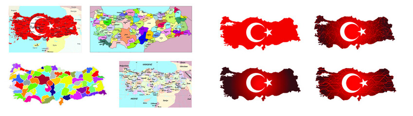 Turkey map with flag. Vector Illustration. Turkey Flag, National flag of Turkey. Vector.