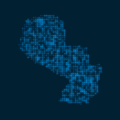 Fototapeta premium Paraguay dotted glowing map. Shape of the country with blue bright bulbs. Vector illustration.
