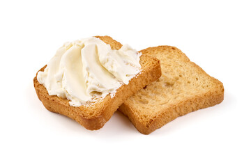 Sandwich with soft cottage cheese, isolated on white background.