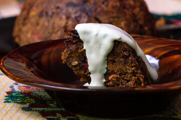 English style Christmas pudding. Home cooked Christmas cake