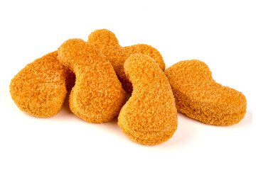 Crispy chicken nuggets, isolated on white background.