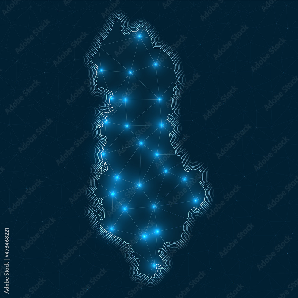 Poster albania network map. abstract geometric map of the country. digital connections and telecommunicatio