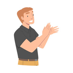Excited Man Character Looking at Someone Clapping His Hands Demonstrating Attention Vector Illustration