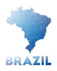 Low poly map of Brazil. Geometric illustration of the country. Brazil polygonal map. Technology, internet, network concept. Vector illustration.
