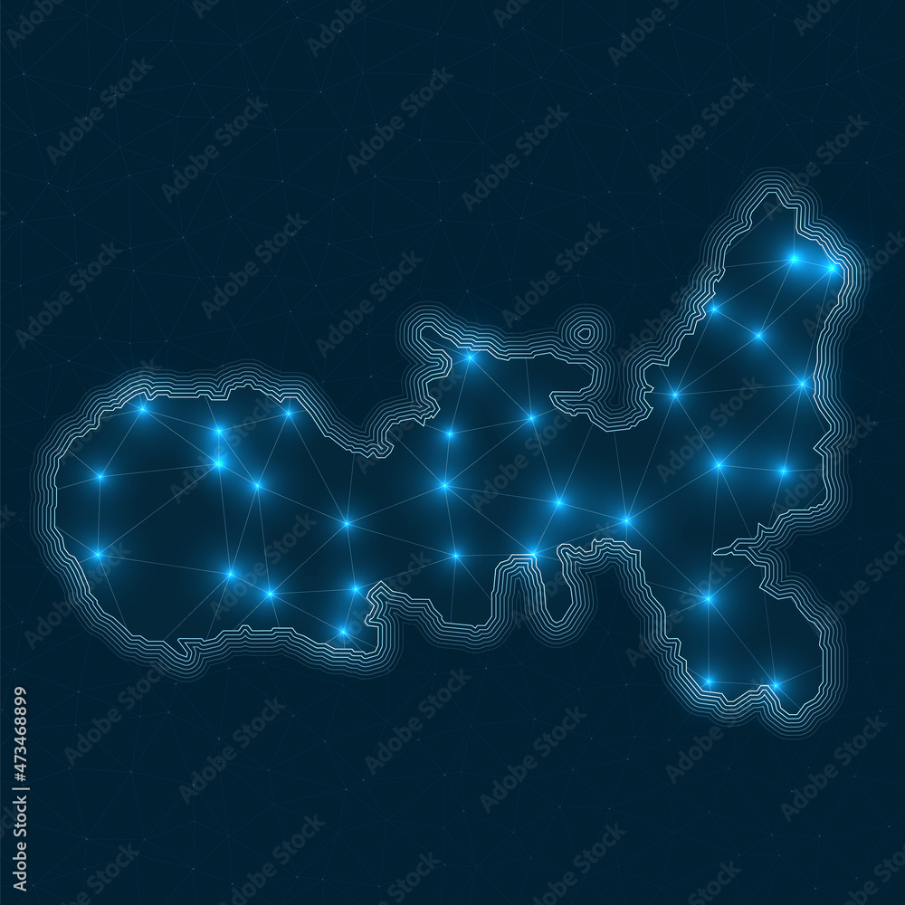 Poster elba network map. abstract geometric map of the island. digital connections and telecommunication de