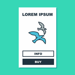 Filled outline Bird seagull icon isolated on turquoise background. Vector