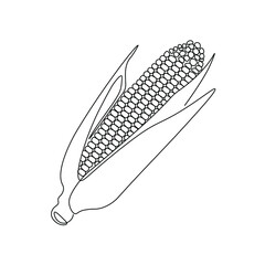Corn line drawing vector. Food concept. Isolated icon. Vegetable Vector Design. Design linear artwork element. Flat design. one-line object.