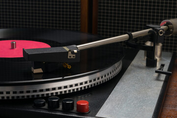 old equipment for playing music vinyl records, close-up