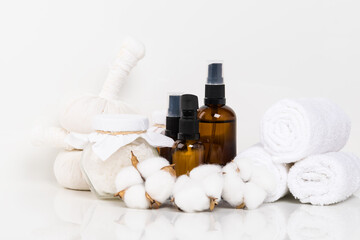 cosmetic products for spa treatments for massage on a light background