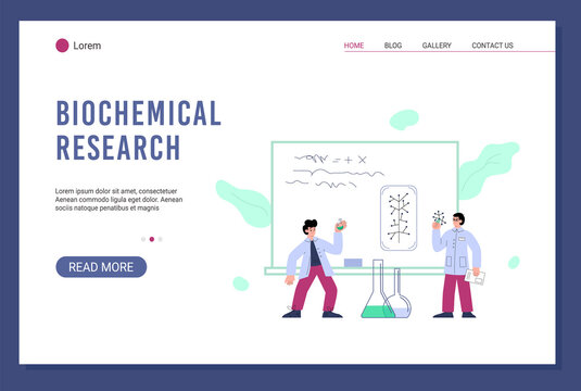 Biochemical research website banner template flat vector illustration.