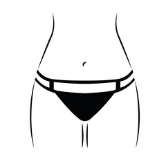sexy black panties. female thongs, slim figure, beautiful body. Vector
