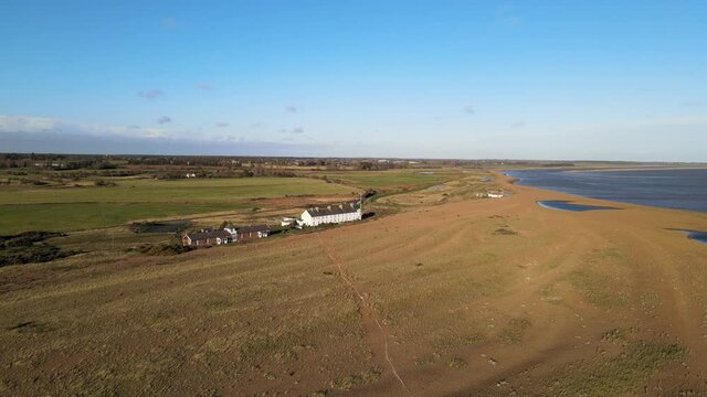 Aerial Drone View  Shingle Street Suffolk England Bright Sunny Day