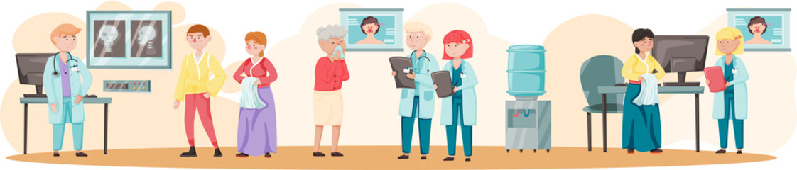 Otolaryngologist doctor with nose, ear and throat or ENT diagnostic and treatment instruments. Otology doctor with patient. Otorhinolaryngology healthcare medicine or otolaryngology diseases