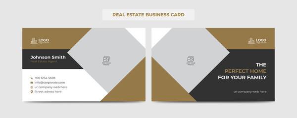 Real Estate Agent and Construction Business Card Template. Creative Real Estate Business card. Modern Home Visiting Card. Name Card Template