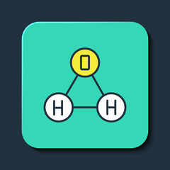 Filled outline Chemical formula for water drops H2O shaped icon isolated on blue background. Turquoise square button. Vector