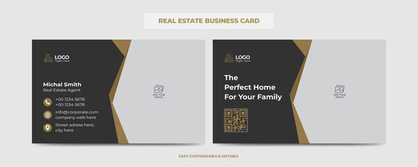 Real Estate Agent and Construction Business Card Template. Creative Real Estate Business card. Modern Home Visiting Card. Name Card Template