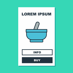 Filled outline Mortar and pestle icon isolated on turquoise background. Vector