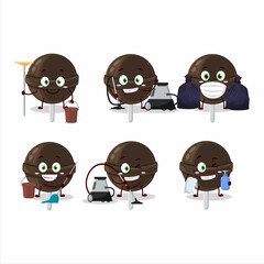 Cleaning service sweet chocolate lolipop cute cartoon character using mop