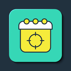 Filled outline Target sport icon isolated on blue background. Clean target with numbers for shooting range or shooting. Turquoise square button. Vector