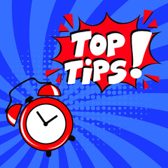 Top tips. Comic book explosion with text -  Top tips. Vector bright cartoon illustration in retro pop art style. Can be used for business, marketing and advertising.  Banner flyer pop art comic 