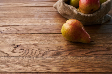 pears on wooden table agriculture vitamins close-up