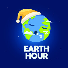 Earth hour day with illustration of the sleeping earth