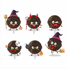 Fotobehang Halloween expression emoticons with cartoon character of sweet chocolate lolipop © kongvector