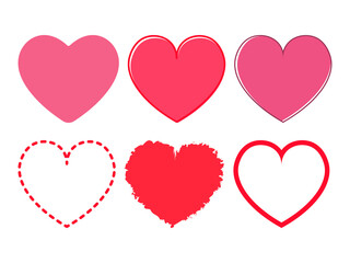 Pink and red heart shape clipart in love flat vector illustration animated design