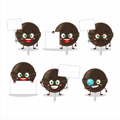 Sweet chocolate lolipop cartoon character bring information board