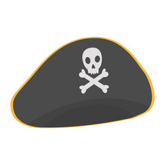 Black pirate hat with skull isolated on white background