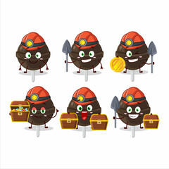 miners sweet chocolate lolipop cute mascot character wearing helmet