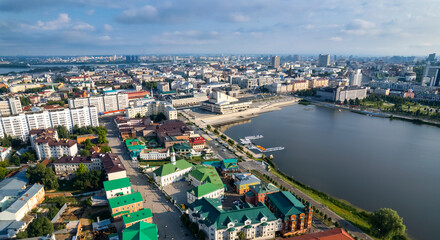 Panoramic aerial top view of Kazan republic of Tatarstan Russia, Tatar settlement