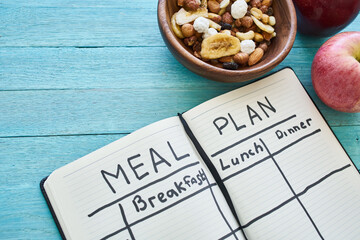 Fruit cereals meal plan notepad fitness health