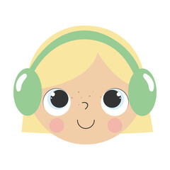 Cute blond girl with headphones. Vector illustration in cartoon style. For kids stuff, card, posters, banners, avatars, icons and print for clothes.