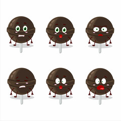 Character cartoon of sweet chocolate lolipop with scared expression