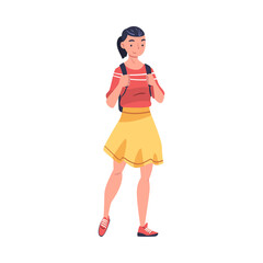 Woman as Modern University Student Standing with Backpack Vector Illustration