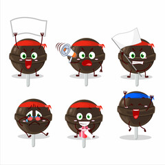 Mascot design style of sweet chocolate lolipop character as an attractive supporter