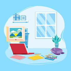 vector illustration of concept study room
