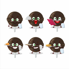 happy sweet chocolate lolipop waiter cartoon character holding a plate