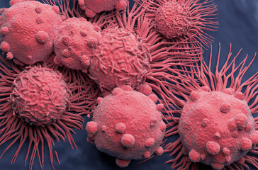 Carcinoma cells field in kidney cancer - top view 3d illustration - obrazy, fototapety, plakaty