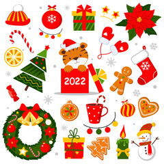 Christmas elements. Color vector elements. Illustration for happy new year decor.