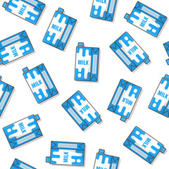 Drink Milk Product Seamless Pattern On A White Background. Milk Carton Boxes Icon Vector Illustration