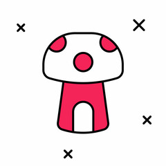 Filled outline Fantasy mushroom house icon isolated on white background. Fairytale house. Vector