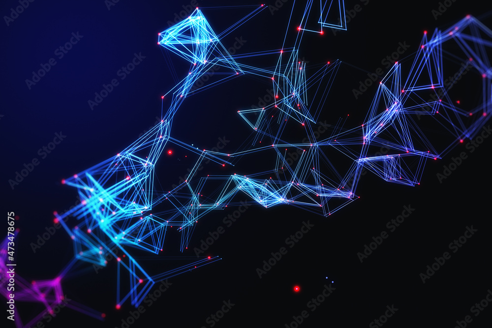 Poster Creative digital polygonal wave on dark background. Technology and design concept. 3D Rendering.